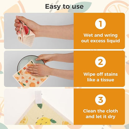 wlich 10PCS Swedish Dishcloths for Kitchen, Reusable Paper Towels Washable, Dish Rags for Washing Dishes with Clips, Non-Scratch Kitchen Towels and Dishcloths Sets, Dish Cloths, No Odor(Fruit)