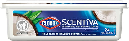 Clorox Scentiva Disinfecting Wet Mopping Cloths, Coconut and Waterlily, 24 Refills (Pack May Vary)