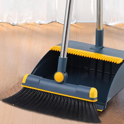 Broom and Dustpan Set, Cleaning with Dustpan Teeth, Stand up Broom & Dustpan Combo, Long Handle Broom with Dustpan Combo Set for Kitchen -ffice Lobby Floor and Dog Cat Pets Home Use