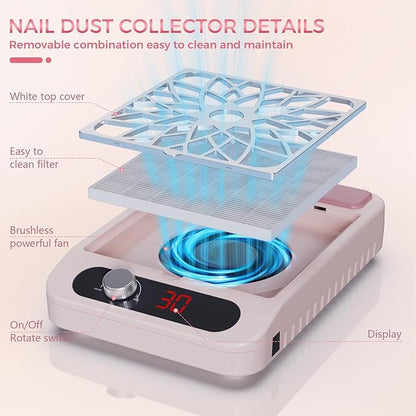 Nail Dust Collector for Nail Techs, Compact & Quiet Nail Vacuum dust Collector with Reusable Filter, Powerful Nail Fan Nail Tech Must Haves for Gel Polish, Pedicures, Salon & Home Use