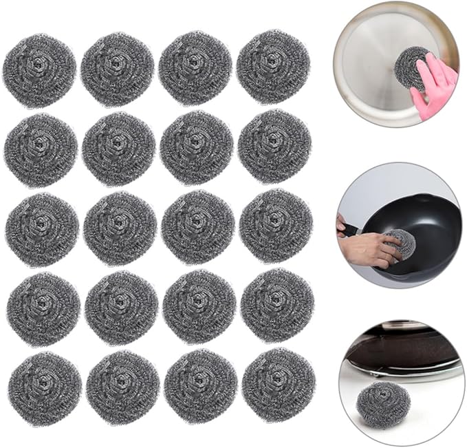 MAGICLULU 20pcs Scrubber for Pots and Pans Cleaning Balls for Ovens Grills and Kitchen Use Heavy Duty Metal Scrubbers for Efficient Cleaning
