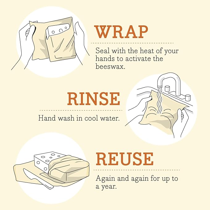 Bee's Wrap Vegan Beeswax Wraps for Food - 3 Pack of Assorted Beeswax Wraps - Small, Medium & Large Wrap - Plastic Free Made in USA Reusable Natural Food Wrap - Herb Garden Print