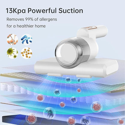 Mattress Vacuum, Cordless Handheld Vacuum Cleaner with 13Kpa Suction Power, Bed Vacuum with UV, Bed Cleaner with HEPA Filter, Suitable for Bed Sheets, Pillows and Sofas