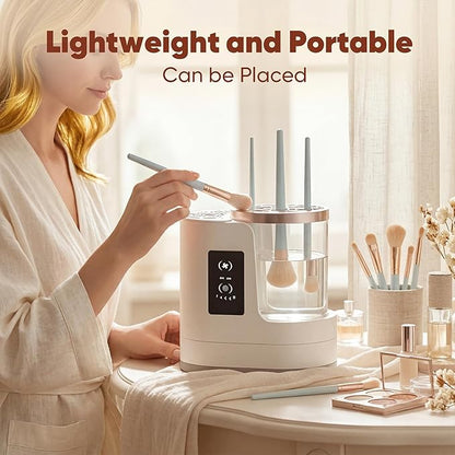 3-in-1 Electric Makeup Brush Cleaner with Air Drying Fan, Automatic Wash & Rinse, USB Powered, Designed for Single-Ended Brushes