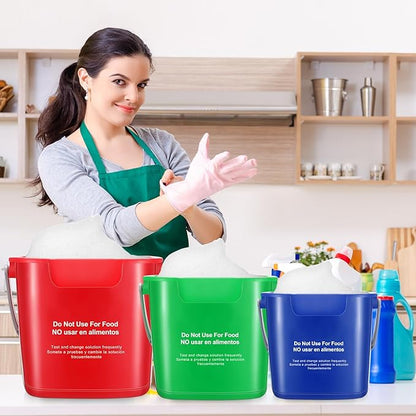 LemonRoad 3 Pcs Cleaning Bucket Small Sanitizing Square Bucket Multi-Size 3+6+8 Quart Detergent Pail for Home Commercial Restaurant Kitchen Office School Wash Rinse Sanitize Handwash(Red,Green,Blue)