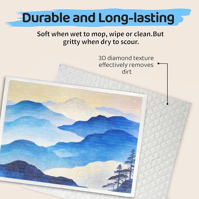 Swedish Dishcloths 5 Pack, Reusable Absorbent Kitchen Cleaning Cloths, Eco-Friendly Quick Dry Dish Towels for Dishes, Countertops & Household Cleaning (Oil Landscape)
