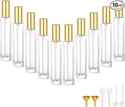 Segbeauty 0.34oz Clear Glass Fine Mist Sprayer for Perfume Refill, 10pcs Mini Empty Glass Perfume Spray Bottle with Gold Cap, 10ml Refillable Travel Cologne Bottles, Small Liquid Cologne Atomizer Set