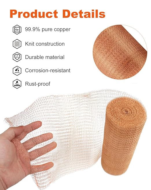 MUZIK 8 Inch x 100 Feet Pure Copper Mesh Roll – Rustproof Rodent Control Wire Mesh Screen for DIY Projects, Pest Barrier, Garden & Vent Protection – Easy to Cut, Durable & Snake Proof