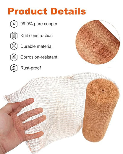 MUZIK 8 Inch x 100 Feet Pure Copper Mesh Roll – Rustproof Rodent Control Wire Mesh Screen for DIY Projects, Pest Barrier, Garden & Vent Protection – Easy to Cut, Durable & Snake Proof