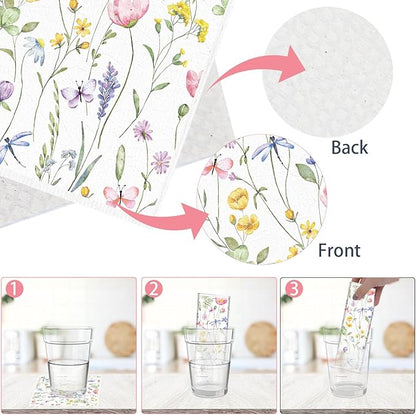 Swedish Dishcloths for Kitchen, 6PCS Wildflower Cellulose Sponge Reusable Paper Towels Washable, Flower Absorbent Fast Drying Swedish Dish Cloth for Home Cleaning