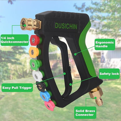 DUSICHIN Short Pressure Washer Gun with Foam Cannon,4000 PSI Power Washer Foam Blaster 1/4'' Quick Connector,Car Wash Foam Gun Snow Foam Lance with 7 Pressure Washer Nozzles for Car Washing DUS2903