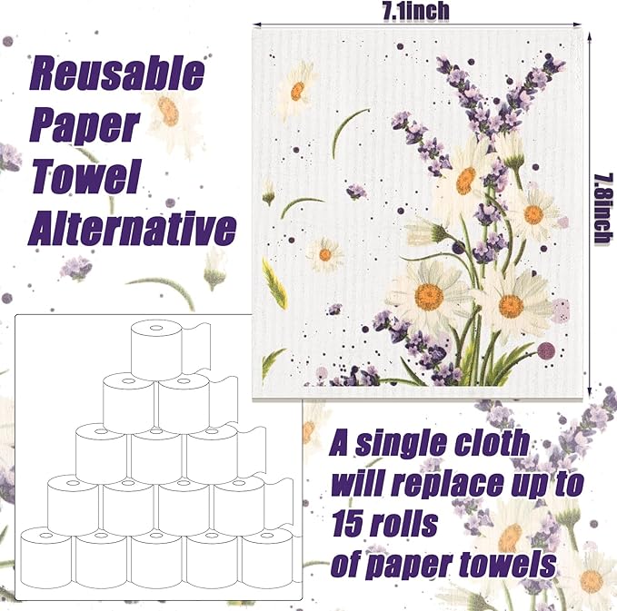 Remagr 12 Pcs Swedish Kitchen Dish Towels Kitchen Cloths Reusable Sponge Cleaning Cloths Absorbent Dish Cloth Quick Drying Washable Cleaning Wipes No Odor Hand Towel (Wildflowers)