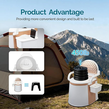 VINGLI Portable Toilet | Back & Handrail Design Commode with 5 Gallon Bucket Inner, Camping RV Toilet for Adult, Kids, Home, Boat, Van, Travel, Orange