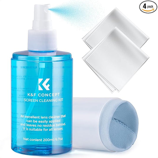 K&F CONCEPT Screen Cleaner Spray, with 2 Microfiber Cleaning Cloth, Touchscreen Cleaning Kit for LCD LED DVD TV, Smartphone, iPad, Laptop, Tablet Monitor, Computer Monitor, Electronic Devices (200ml)