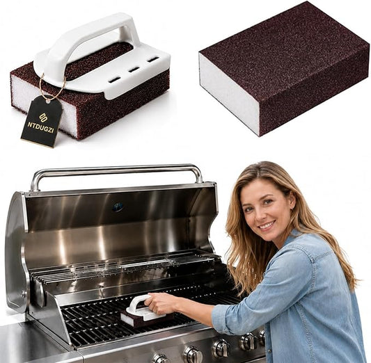 Magic Cleaning Sponge Nano Carborundum Emery Scrubber, Heavy Duty Kitchen Scrub Pad, Rust Remover with Handle, Eraser for Pots Pans Stainless Steel BBQ Grill Stove Grease Stains