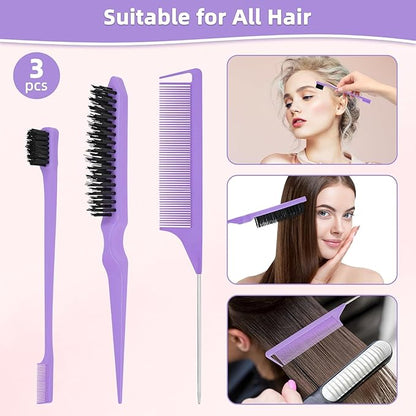 Hair Brush Set with Continuous Spray Bottle，Slick Back Hair Brush Back Brushing, Combing, Slicking Hair (Purple)