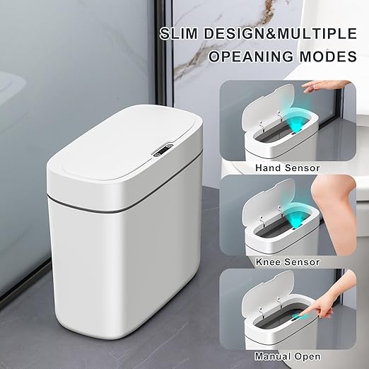 funest Bathroom Trash Can with Lid, 3.2 Gallon Automatic Touchless Garbage Can,Slim Motion Sensor Narrow Trash Basket for Bathroom, Bedroom, Laundry, Office,RV White