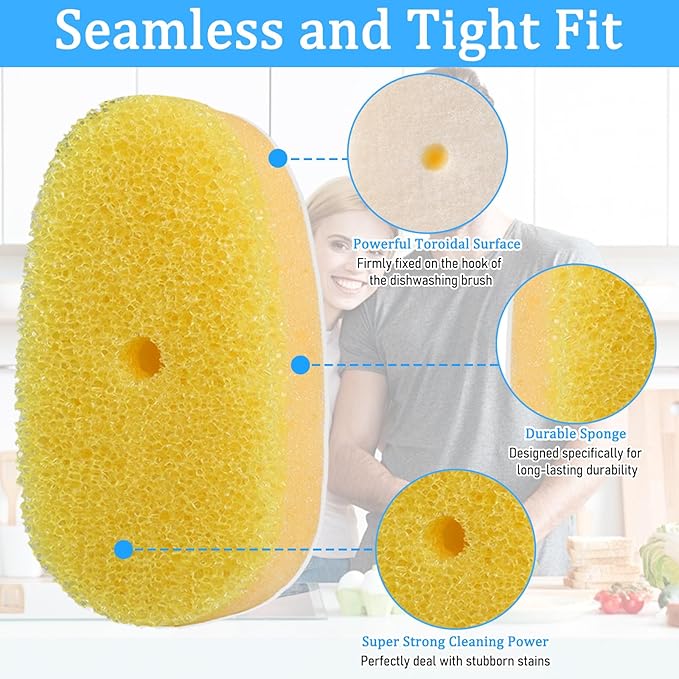 logohu 8Pcs Dish Wand Sponge Refills Compatible with Scrub Daddy, Sponge Replacement Heads, Non Scratch Dish Scrubber Brush for Kitchen Cleaning (Only Sponge Heads)