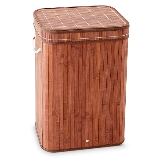1 Pack 21 Gallon Bamboo Slim Trash Can with Lid Large Foldable Slim Rectangular Garbage Can Bamboo Waste Basket for Bathroom Bedroom Office Home Salon Spa (Coffee)