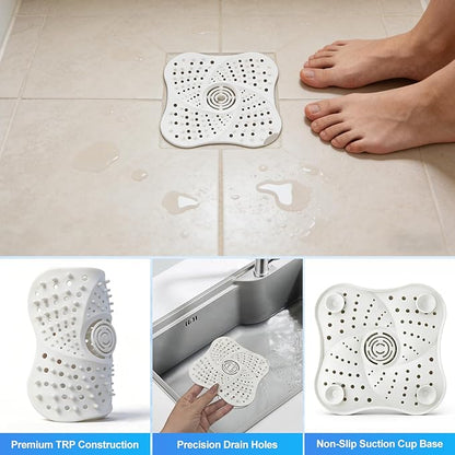 4 Pack Shower Drain Hair Catcher, Premium Silicone Shower Hair Catcher with Suction Cup for Regular Drains of Shower Kitchen Bathtub Bathroom (Black/White/Gray/Blue)