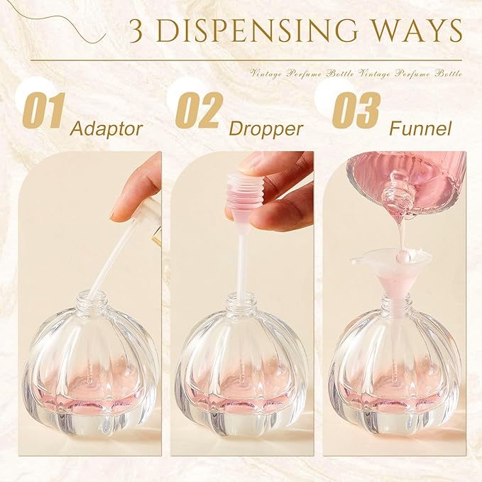 Teenyyou 12 Pack 50ml/1.7oz Refillable Glass Perfume Spray Bottles, Empty Crystal Glass Fragrance Spray Bottles Bulk, Vintage Atomizer with Refill Tool for Travel, Home Decor(Pumpkin Gold)