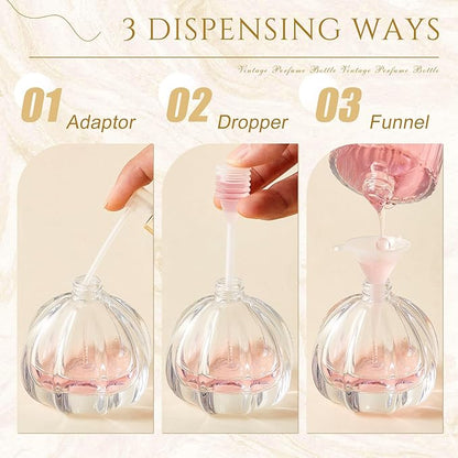 Teenyyou 12 Pack 50ml/1.7oz Refillable Glass Perfume Spray Bottles, Empty Crystal Glass Fragrance Spray Bottles Bulk, Vintage Atomizer with Refill Tool for Travel, Home Decor(Pumpkin Gold)