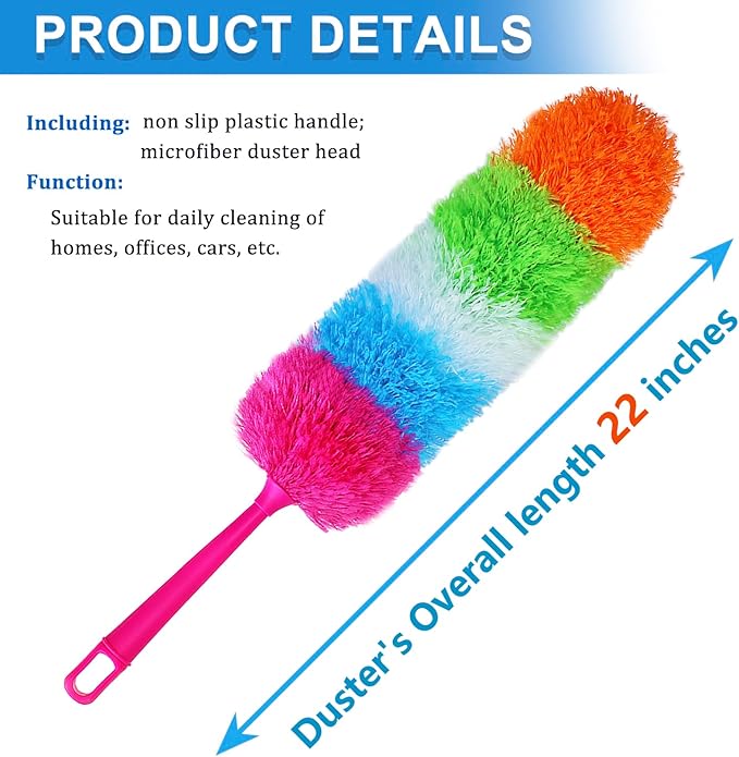 20-Inch Microfiber Hand Duster, Car Interior Detailing Duster, Rainbow Feather Duster for Car, Home, Office Cleaning