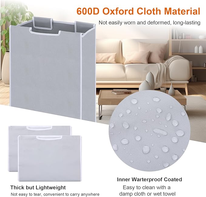 4 Pcs Laundry Sorter Replacement Bags, Removable Hamper Cart Storage Organizer, Gray Oxford Cloth, No Hooks, 22 x 15 x 9 Inches
