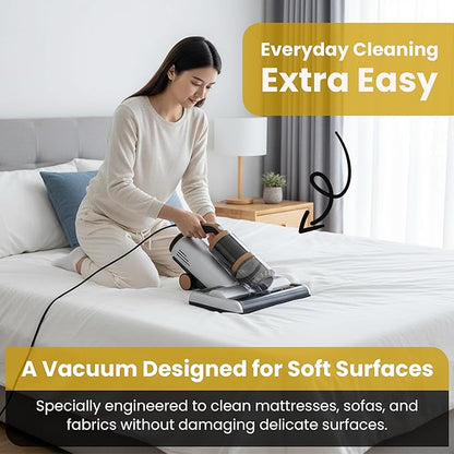 Mattress Vacuum BED CLEANER with UV-C LIGHT, 14kPa Suction, DUAL FILTERS & Dual Rollers, Furniture Handheld Vacuum Cleaner Dust Sensor, CORDED HANDHELD VACUUM for SOFA, Fabric & PET HAIR