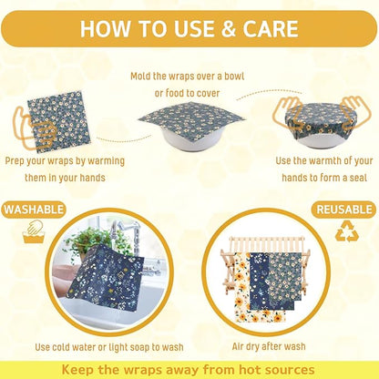 Reusable Beeswax Wrap - 9 Pack Beeswax Wraps for Food, Eco-Friendly Beeswax Food Wraps, Bread Sandwich Wrapper - Organic, Sustainable, Zero Waste, Reusable Plastic-Free Food Storage Wrap, 1XL, 3M, 5S