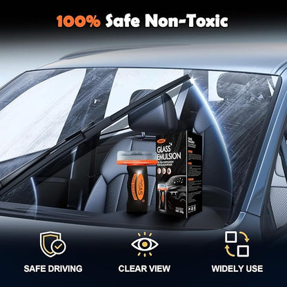 Glass Oil Film Remover for Car, 100ml Roll-On Glass Compound with Cleaning Board, Removes Oil Film & Smudges, Improve Windshield Clarity for Safe Driving
