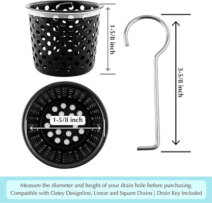 Shower Drain Strainer for Oatey Designline Shower Drain, Linear and Square with Shower Drain Key for Drain Grate Removal, Matte Black