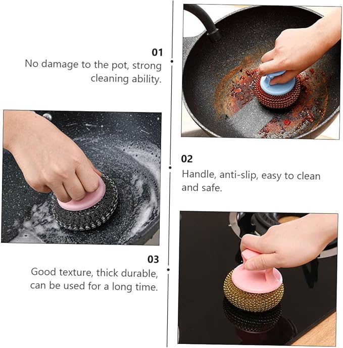 8pcs Steel Wire Cleaning Balls Kitchen Scrubber for Pots Pans Stove Bathroom Stain Removal Tool Random Color