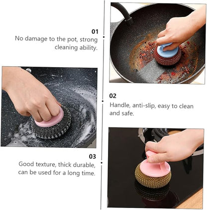 8pcs Steel Wire Cleaning Balls Kitchen Scrubber for Pots Pans Stove Bathroom Stain Removal Tool Random Color