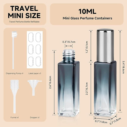 Perfume Refill Bottle, Mini Leak-proof Portable Perfume Travel Refillable Dispenser, 3pcs 10ml Empty Atomizer Sprayer, Pocket Glass Bottle with Funnel and Pipette for Cologne (Gradientblue Silver)