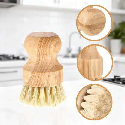 6 Pcs Bamboo Dish Scrub Brushes Wooden Scrubbers Set Kitchen Dishwashing Scrubber with Natural Sisal Bristles for Cast Iron Pots, Pans, Kitchen Sink and Vegetable