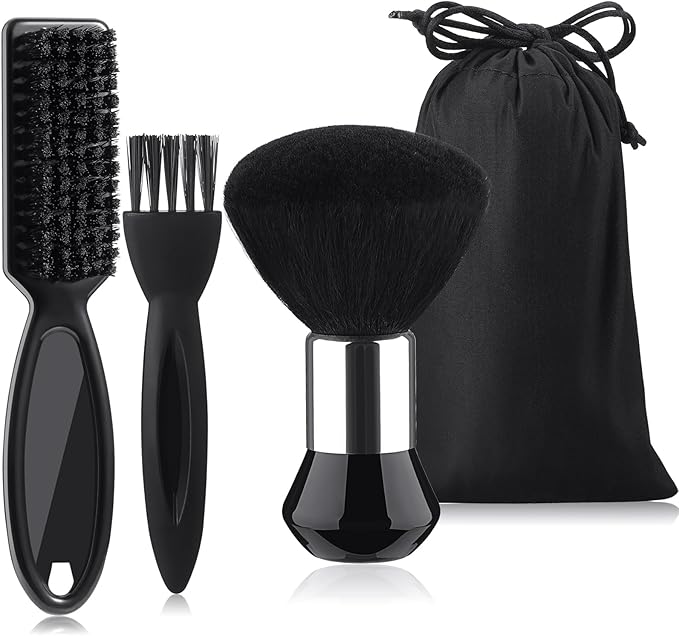Patelai 3 Pieces Neck Duster Brush Barber Hair Blade Clipper Soft Nylon Trimmer Shaver Razor Cleaning with Storage Bag for Hair Styling(Black)