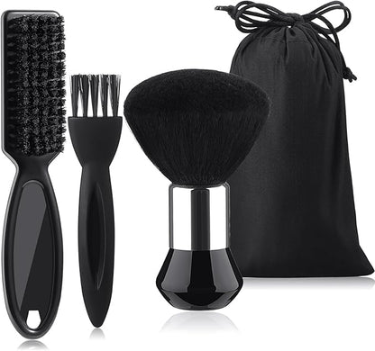 Patelai 3 Pieces Neck Duster Brush Barber Hair Blade Clipper Soft Nylon Trimmer Shaver Razor Cleaning with Storage Bag for Hair Styling(Black)