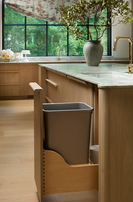 Rev-A-Shelf 50 Qt Bottom Mount Single Pullout Under Cabinet Trash Cans w/Soft-Close for Base Cabinets, Min Opening Width of 12", Metallic Silver, 4WCSC-1550DM-1