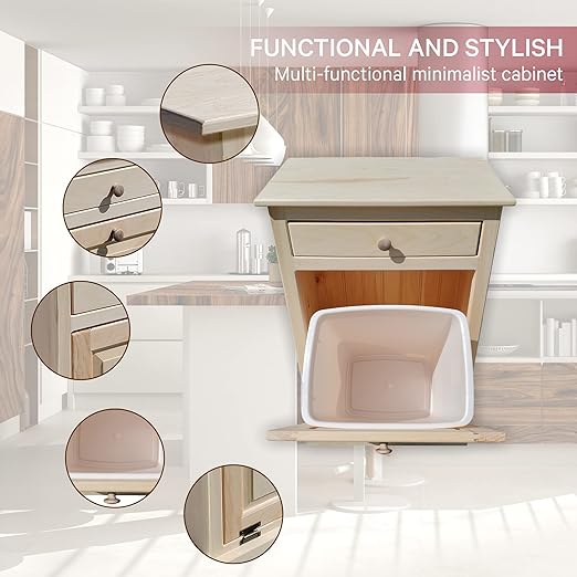 Peaceful Classics - Handmade Hideaway Cabinet - Decorative Bathroom, Office, and Bedroom Trash Can - Wooden Tilt Out Trash Bin (Unfinished)