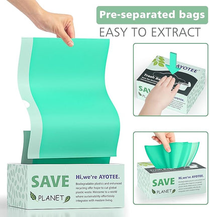 AYOTEE Compostable Trash Bags 8 Gallon Trash Bags Drawstring Unscented, 50 Count Drawstring Thick Tear Free Medium Garbage Bags 8 Gallon, 30L TrashBags Wastebasket Liners for Kitchen Home Office Use