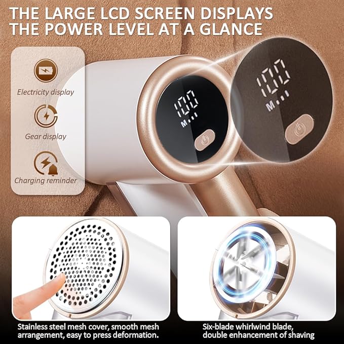 HuanQiu Sensmart Home Hair Trimmer White Model, Clothes Shaver Hair Ball Remover Rechargeable, Six-Tooth Blade with 3 Blades, Sweater Shaver Unisex Hair Remover for Home Clothes, Sofa, Bed Sheets