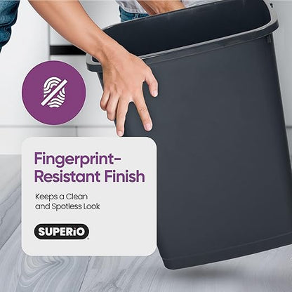 Garbage Cans with Swing Top-Split Lids | Large Kitchen Trash Cans with Lids | Durable Plastic |Slim & Sturdy Trash Bins | Fingerprint Resistant | 13 Gallon / 50 qt / 50 L - Grey/Black | Superio
