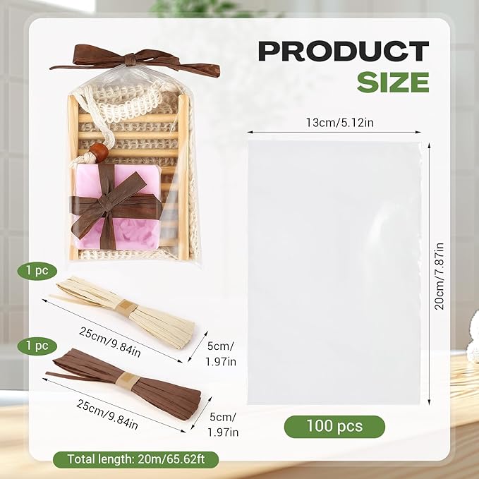 Threehoney 72 Pcs Soap Saver Set Including Wooden Dish Exfoliating Bag Saver Pads Bulk with 100 OPP Transparent Bags 2 Bundles Paper Ropes for Wedding Homemade Gift Mother‘S Day(Classic Color)