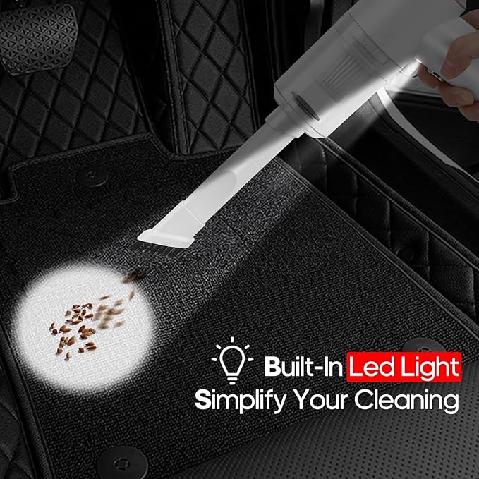 Mini Vacuum Cleaner for,2 in 1 Keyboard Vacuum Cleaner Wireless Handheld,Car Vacuum with Brushless Motor High Power 120W Rechargeable Easy to Clean Car Interior (White)