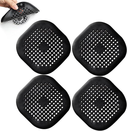 4 Pieces Shower Drain Hair Catcher Bathtub Stopper Home Drain Protectors Drain Cover with Sucker Water Trap Sink Cover for Bathroom Bathtub and Kitchen (Black)