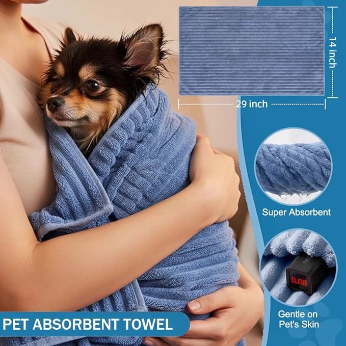 6PCS Dog Bath Kit & Dog Brush Kit for Dogs & Cats - Professional Pet Grooming Tools Set with Shedding Brush, Bath Scrubber, Dematting Comb & Storage Bag - Complete Dog Washing Essentials, Blue