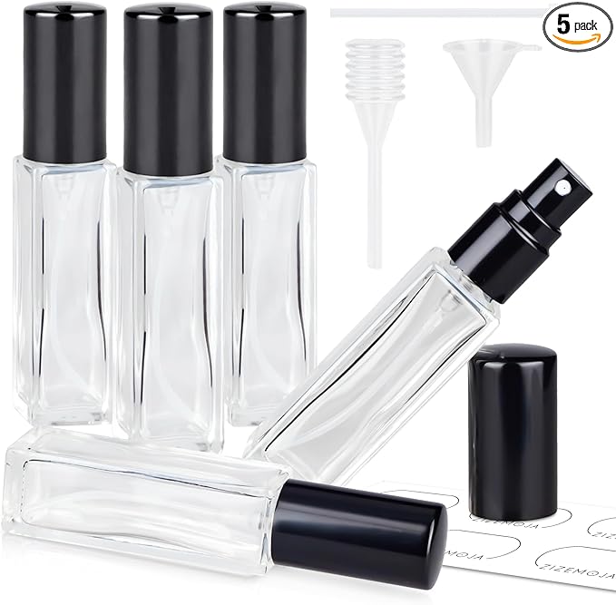 Perfume Refill Bottle, Mini Leak-proof Portable Perfume Travel Refillable Dispenser, 5pcs 10ml Empty Atomizer Sprayer, Pocket Glass Bottle with Funnel and Pipette for Cologne (Clear)