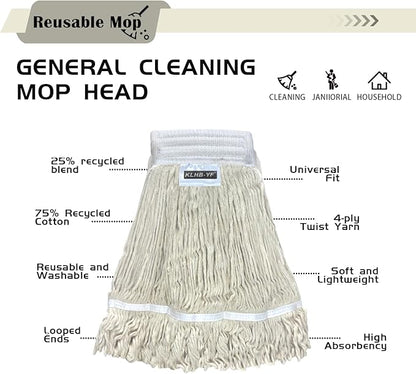 Heavy Duty Wet Industrial Cleaning Mop Head – Mop Head Replacement Perfect Cotton Washable Mop Head Replacement for Commercial & Home Cleaning（White）