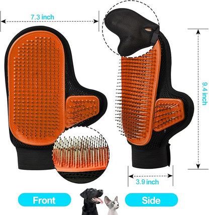 2025 Pet Grooming Glove with Tipped Pin Brush,Special Design Deshedding Glove, Perfect Petting Tool for Sensitive Dogs & Cats with Long & Medium Fur, Massage Mitt - Right-Hand - Orange